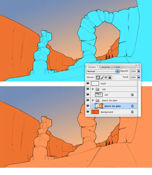Colorisation des pierres du premier plan