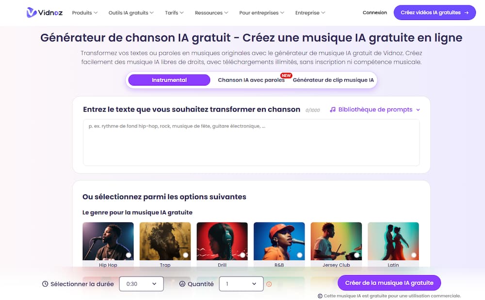 Test complet du générateur de musique IA gratuit de Vidnoz